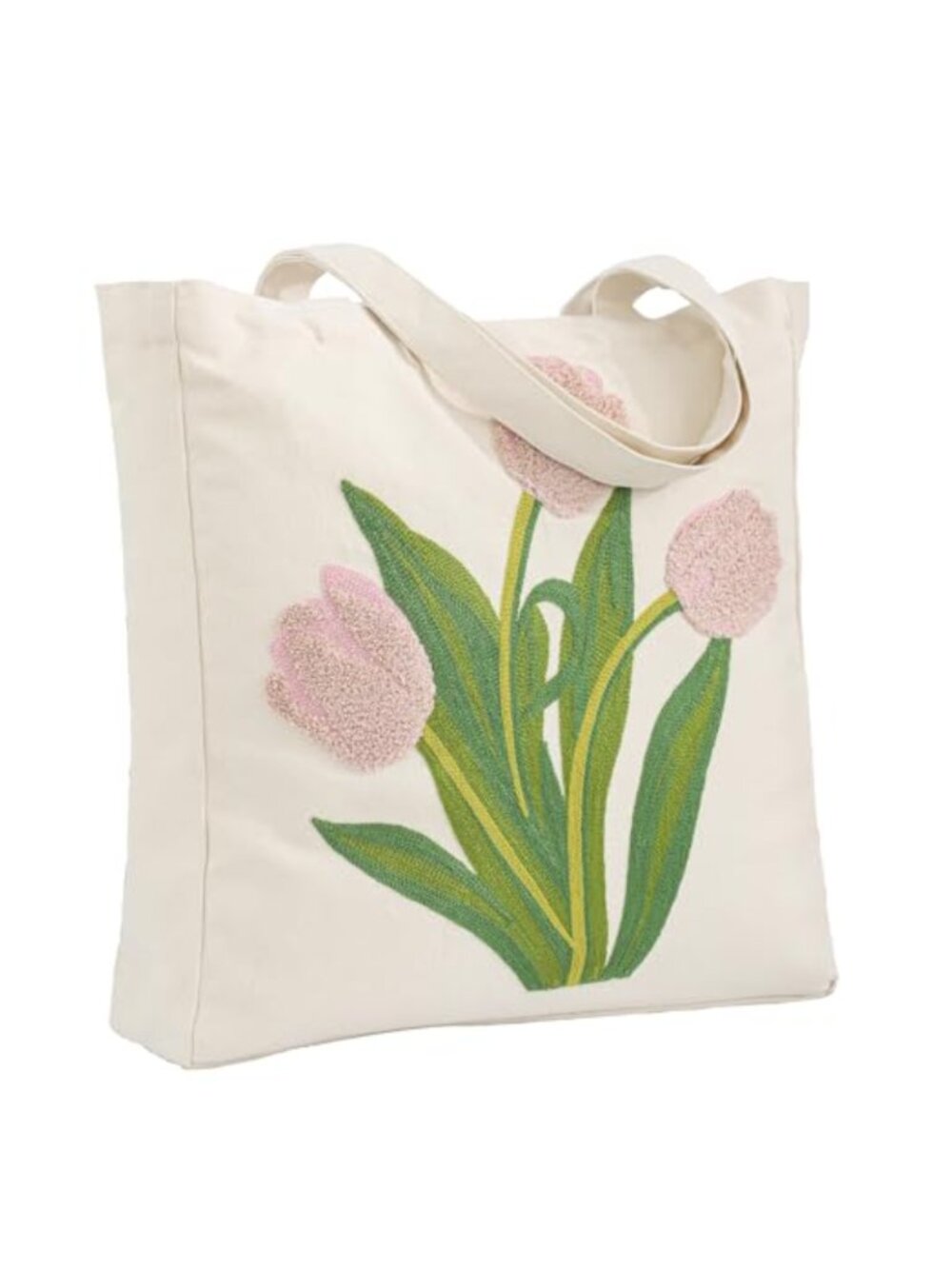 Embroidered Cotton Canvas Tote Bag Large Reusable Shoulder Bag
